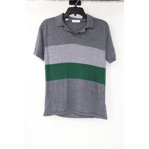 Nominee men's small wool v neck collared short sleeve shirt striped‎ knit gray